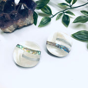 Abalone Clip On Earrings, Shell Earrings, Vintage Shell Jewelry, Mother of Pearl Earrings, Abstract Jewelry