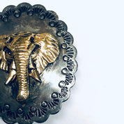 Concho and Elephant Clip On Earrings, Elephant Jewelry, Silver Conchos, Animal Jewelry, Gold Elephants