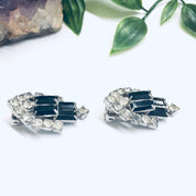 Rhinestone Clip On Earrings, Black Rhinestone Earrings, Retro Earrings, Black and Silver Earrings