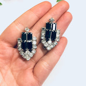 Rhinestone Clip On Earrings, Black Rhinestone Earrings, Retro Earrings, Black and Silver Earrings