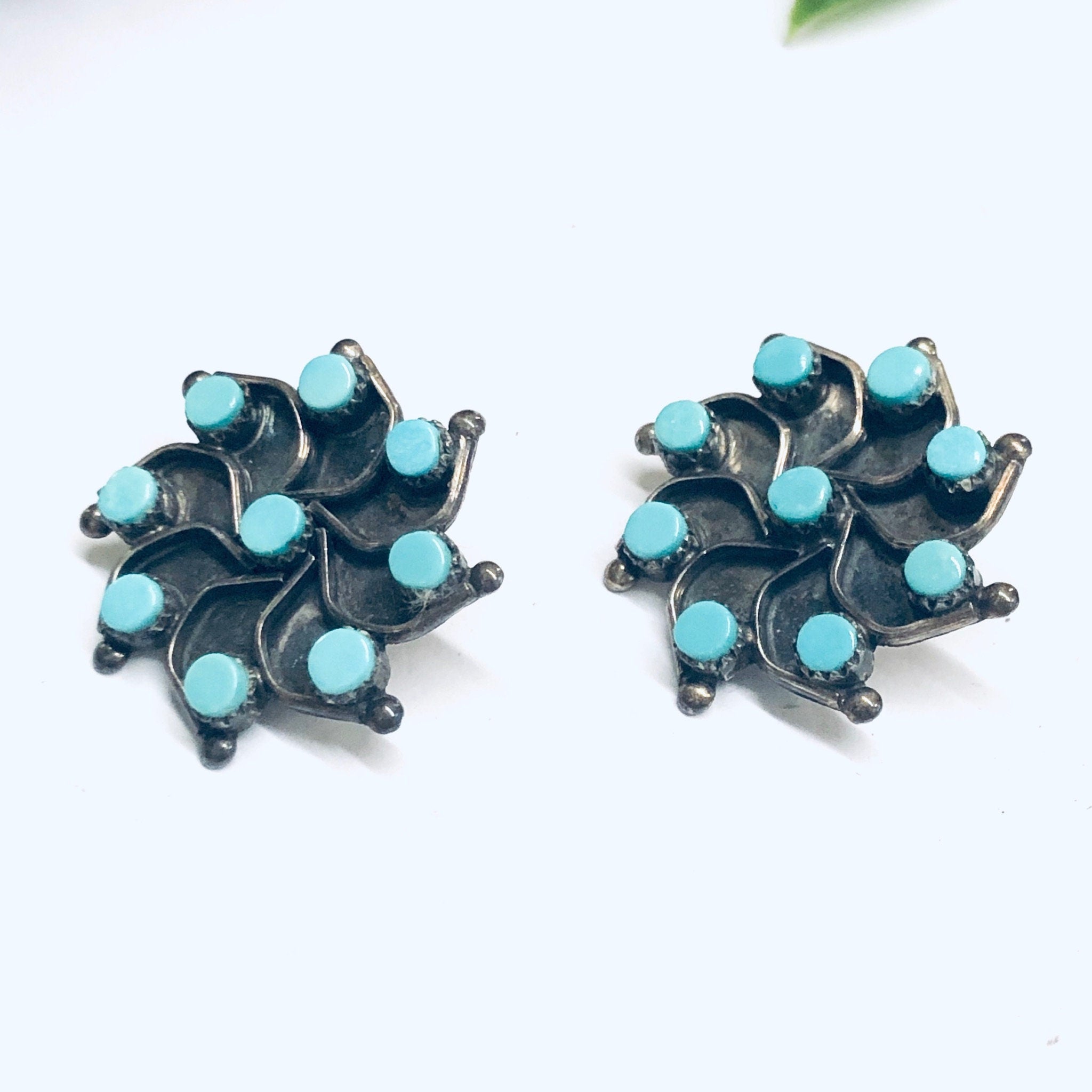 Turquoise Clip On Earrings, Star Shaped Earrings, Silver and Turquoise Earrings, Vintage Clip Ons