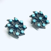 Turquoise Clip On Earrings, Star Shaped Earrings, Silver and Turquoise Earrings, Vintage Clip Ons