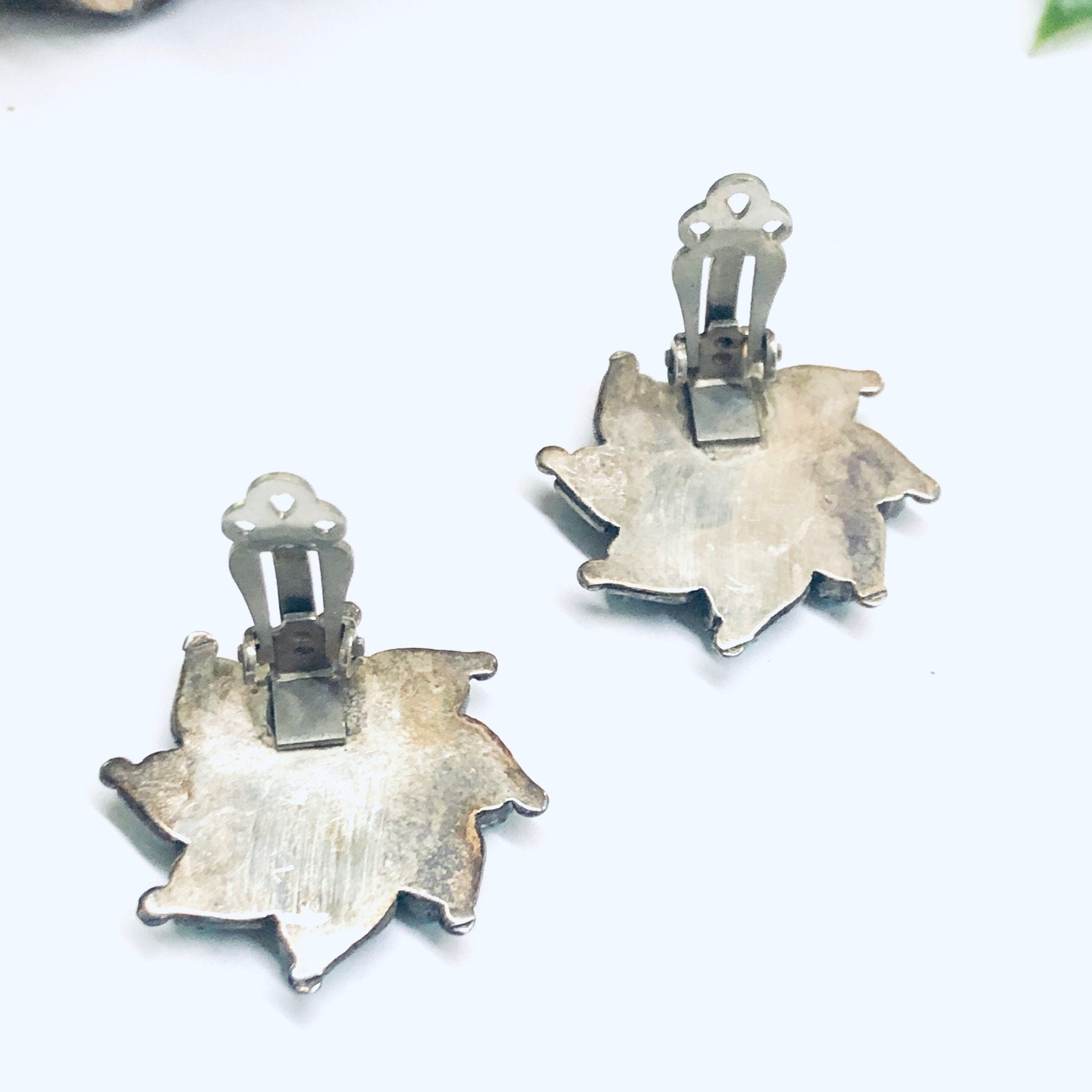 Turquoise Clip On Earrings, Star Shaped Earrings, Silver and Turquoise Earrings, Vintage Clip Ons