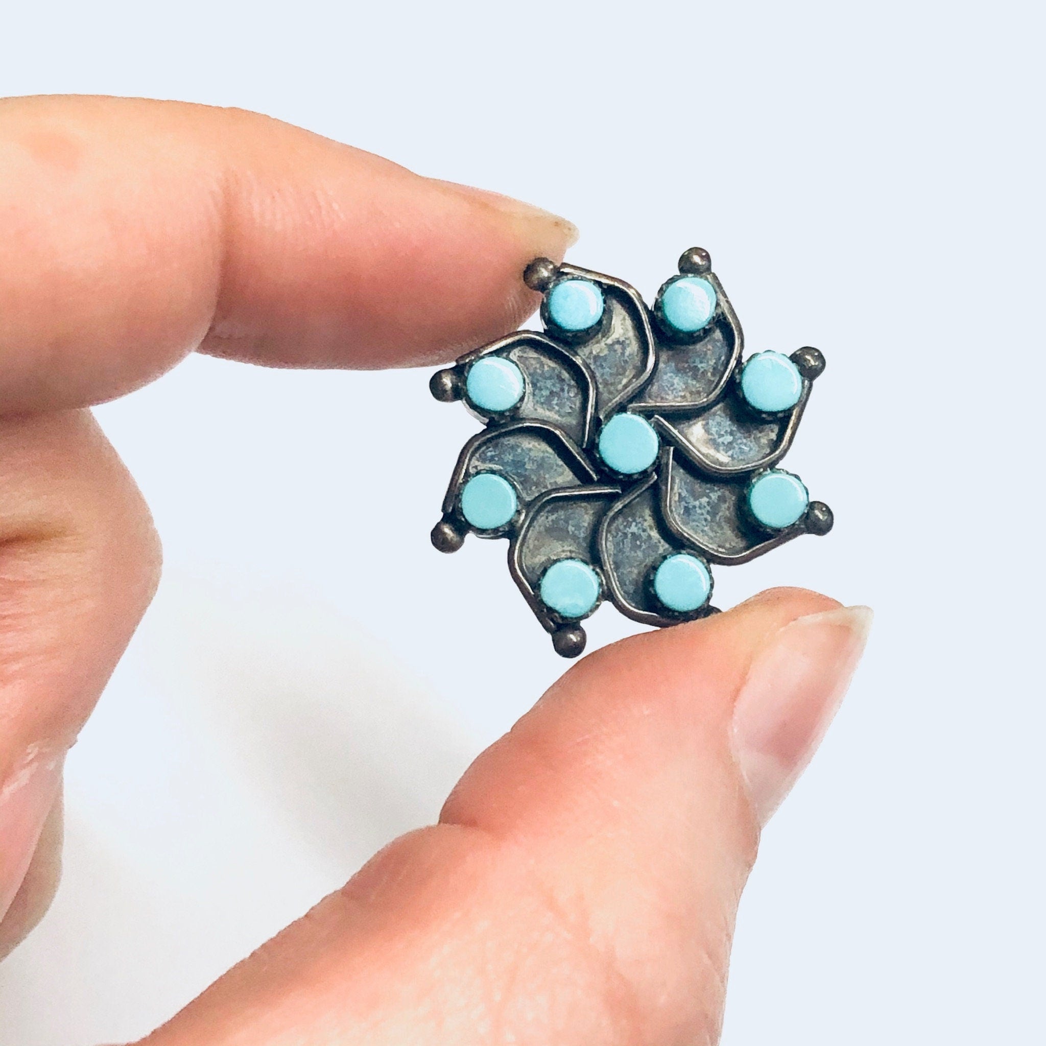 Turquoise Clip On Earrings, Star Shaped Earrings, Silver and Turquoise Earrings, Vintage Clip Ons