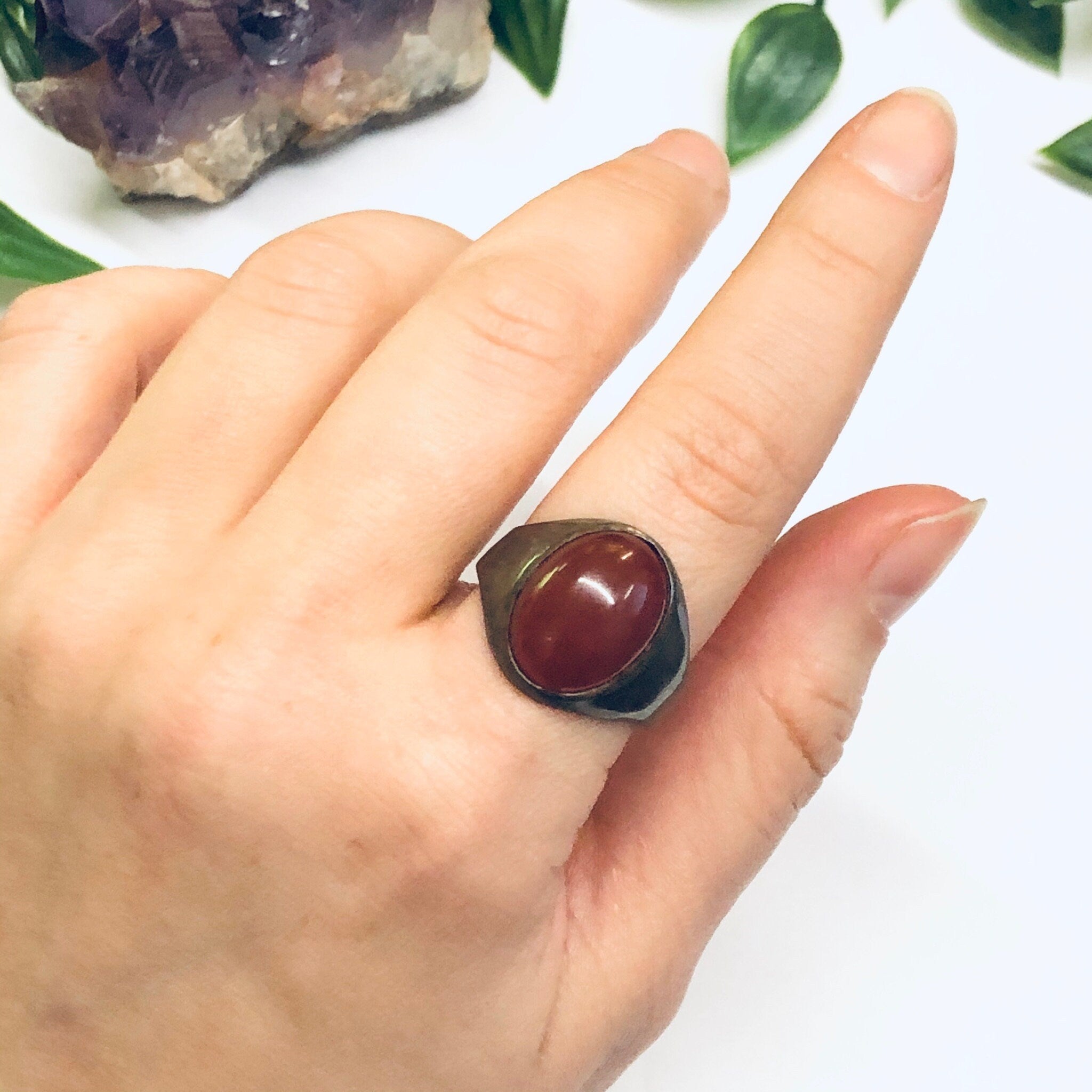 Vintage Carnelian Ring, Red Stone Ring, Silver and Carnelian Ring, Mens Jewelry, US Size 11