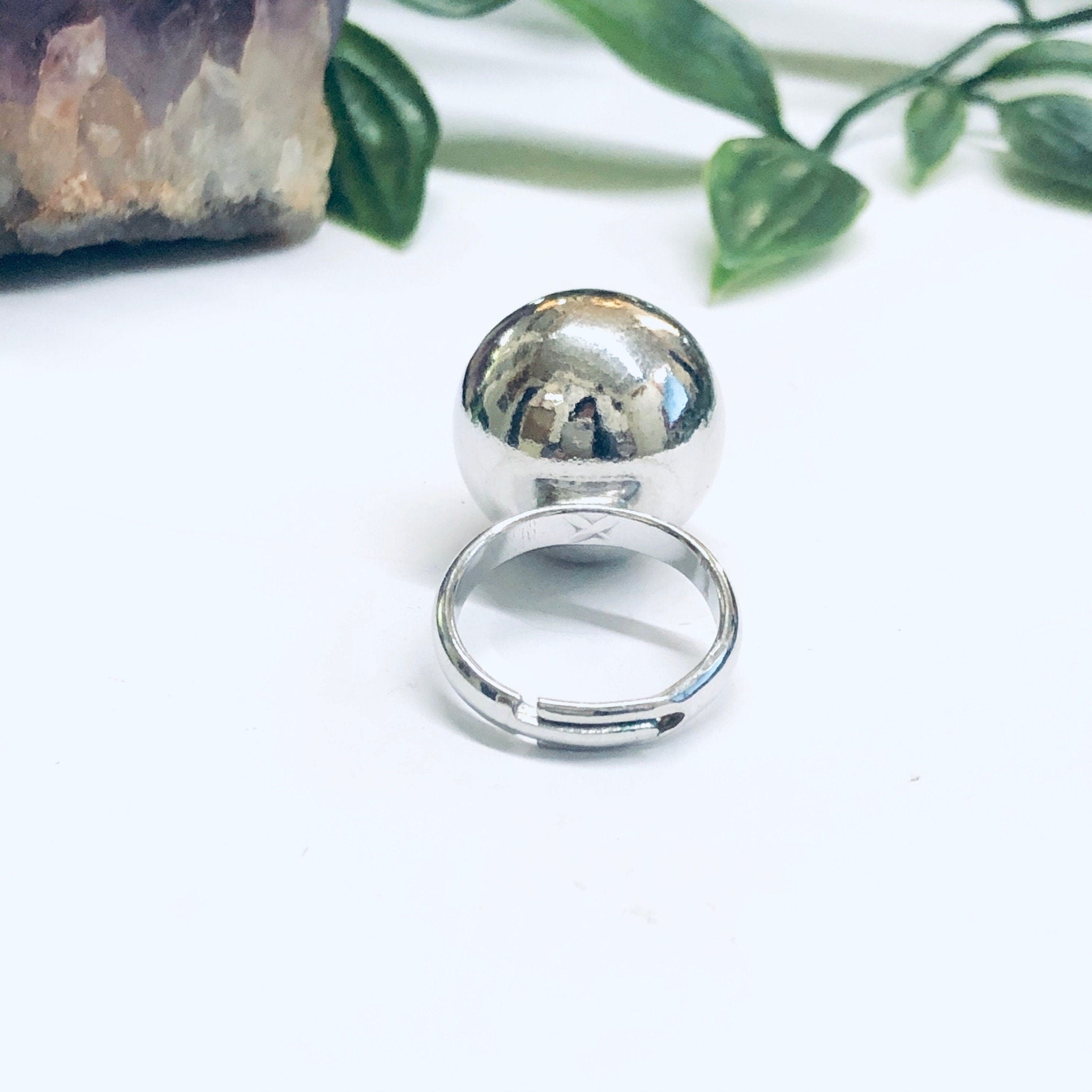 Adjustable Ball Ring, Silver Tone Ring, Large Ball Ring, Minimalist Style Jewelry, Sizable Ring