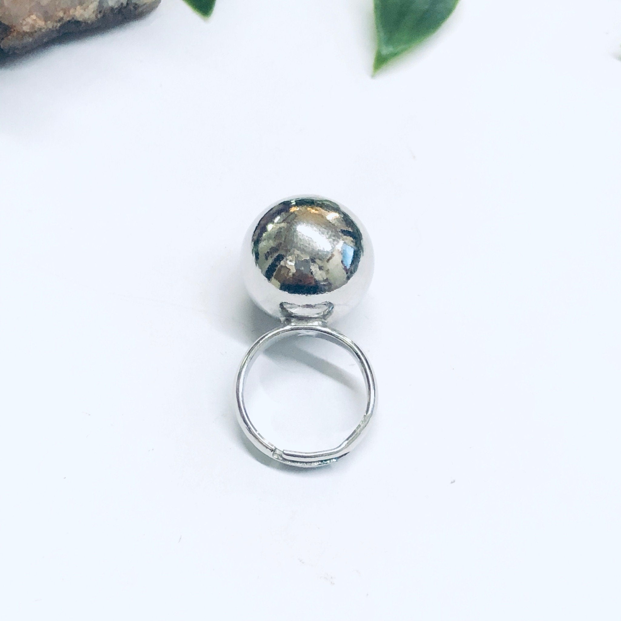 Adjustable Ball Ring, Silver Tone Ring, Large Ball Ring, Minimalist Style Jewelry, Sizable Ring