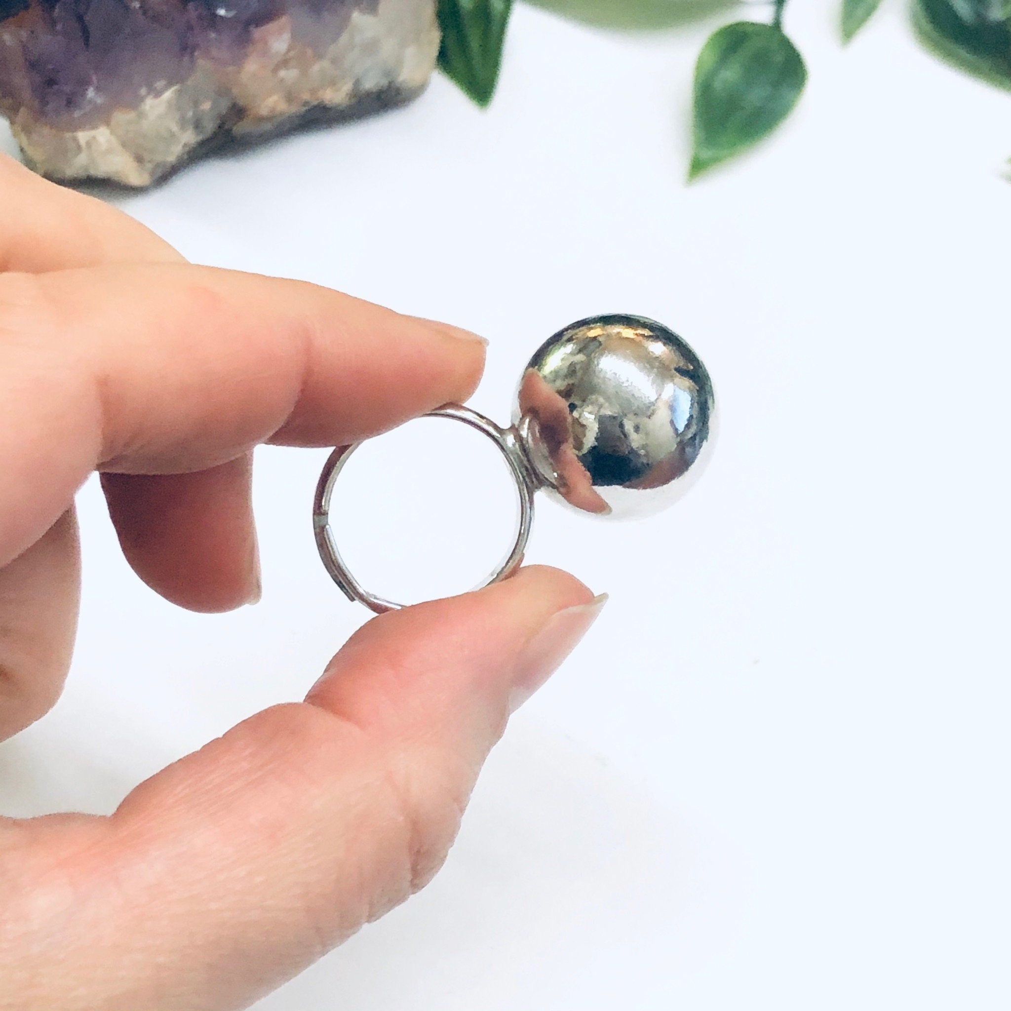 Adjustable Ball Ring, Silver Tone Ring, Large Ball Ring, Minimalist Style Jewelry, Sizable Ring