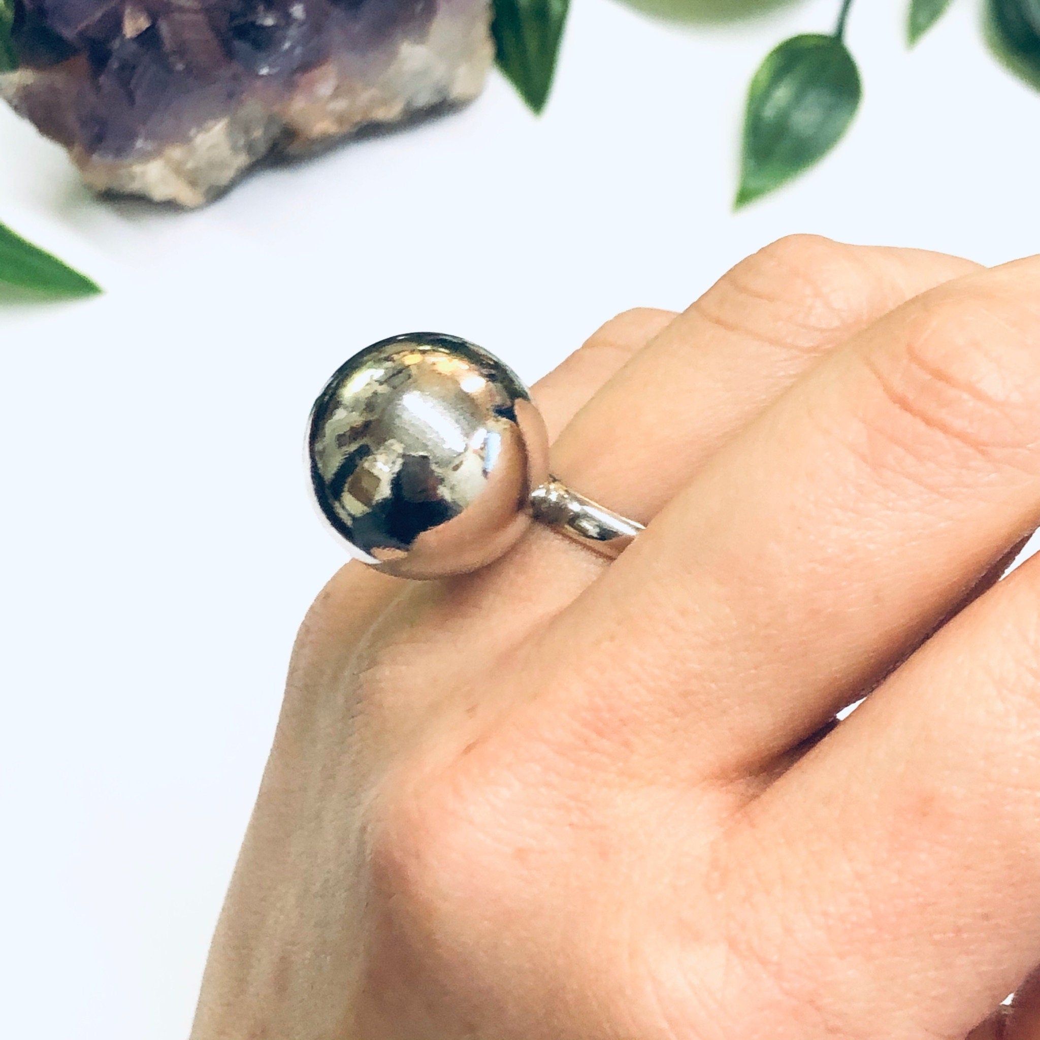 Adjustable Ball Ring, Silver Tone Ring, Large Ball Ring, Minimalist Style Jewelry, Sizable Ring
