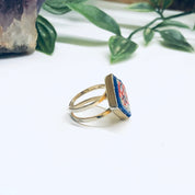 Millefiori Ring, Mosaic Ring, Gold Toned Ring, Flower Jewelry, Floral Design Ring, Red Flower Ring, Made in Italy, Adjustable Ring