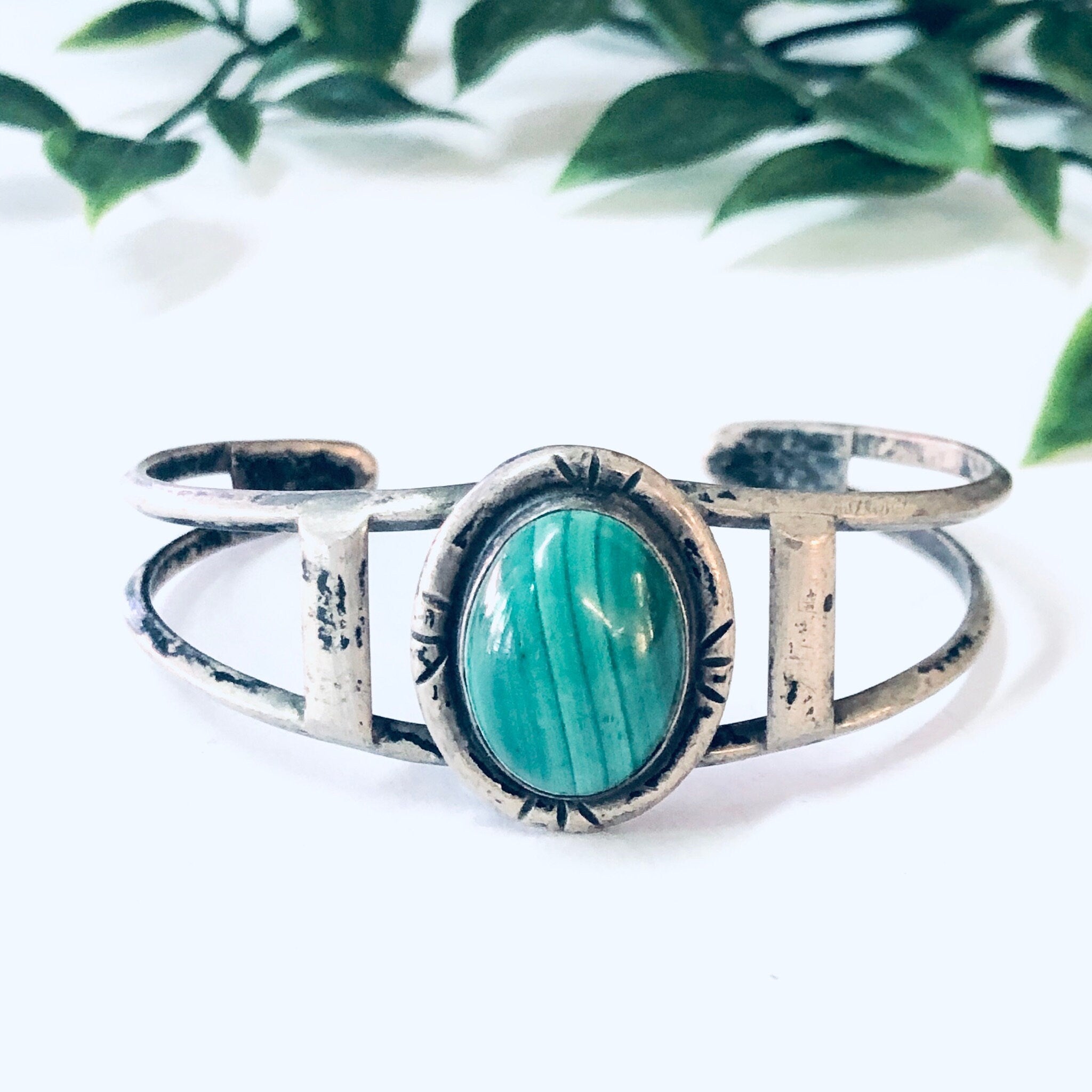 Vintage Bracelet, Cuff Bracelet, Vintage Cuff, Pewter Bracelet, Green Stone, Malachite Stone, Malachite Jewelry, Vintage Jewelry, Green