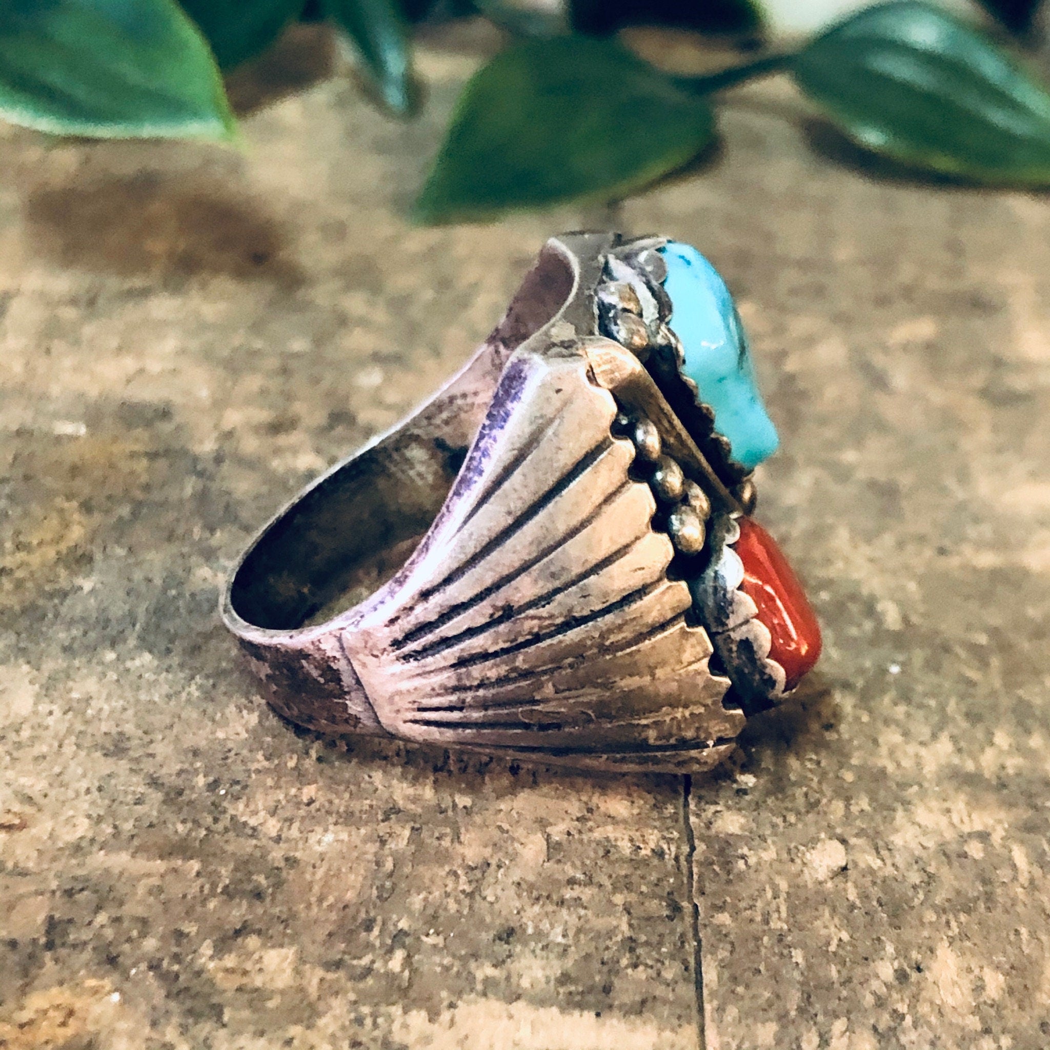 Vintage Ring, Silver Ring, Turquoise Jewelry, Coral Ring, Vintage Jewelry, Unique Ring, Large Ring, Red and Blue, Statement Ring, 925 Ring