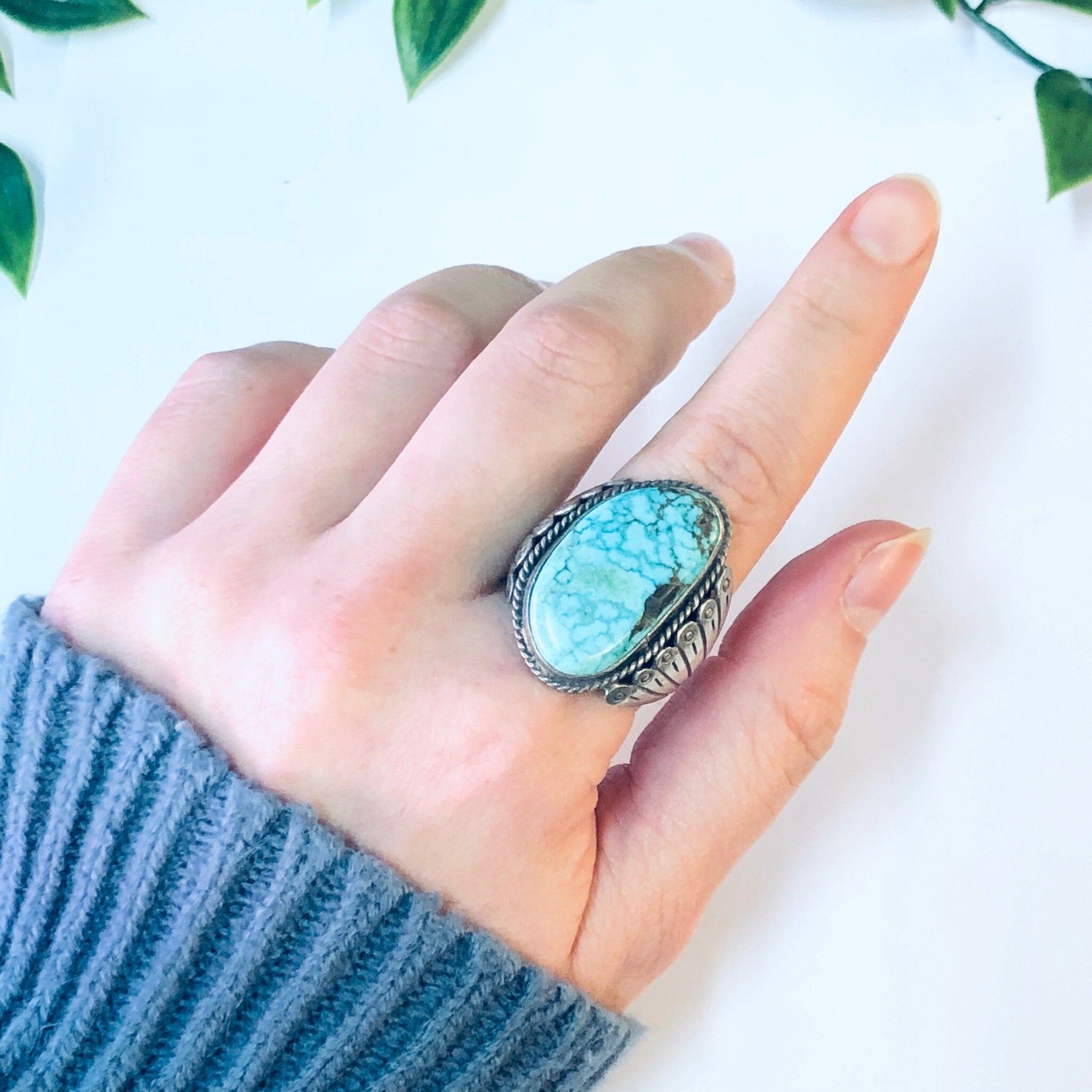 Vintage Ring, Turquoise Ring, Statement Ring, Vintage Jewelry, Turquoise Jewelry, Large Ring, Boho Style, Bohemian Jewelry, Blue Turquoise,