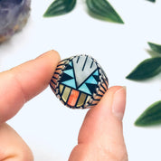 Southwestern Silver Ring with Inlaid Stones, Silver Turquoise Ring, Mother of Pearl Jewelry, Vintage Turquoise Jewelry, Signed Silver Ring