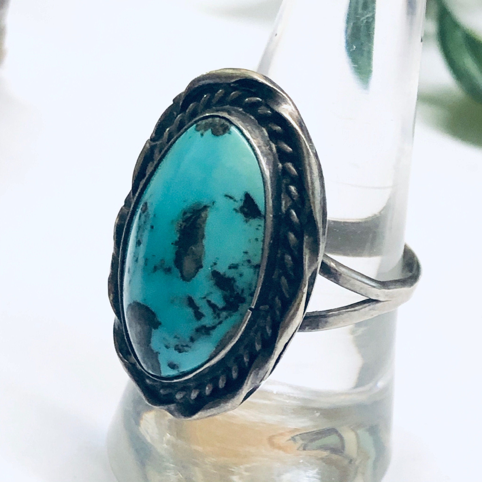 Bisbee Turquoise Ring, Vintage Turquoise Jewelry, Large Bisbee Turquoise, Turquoise Cabochon Ring