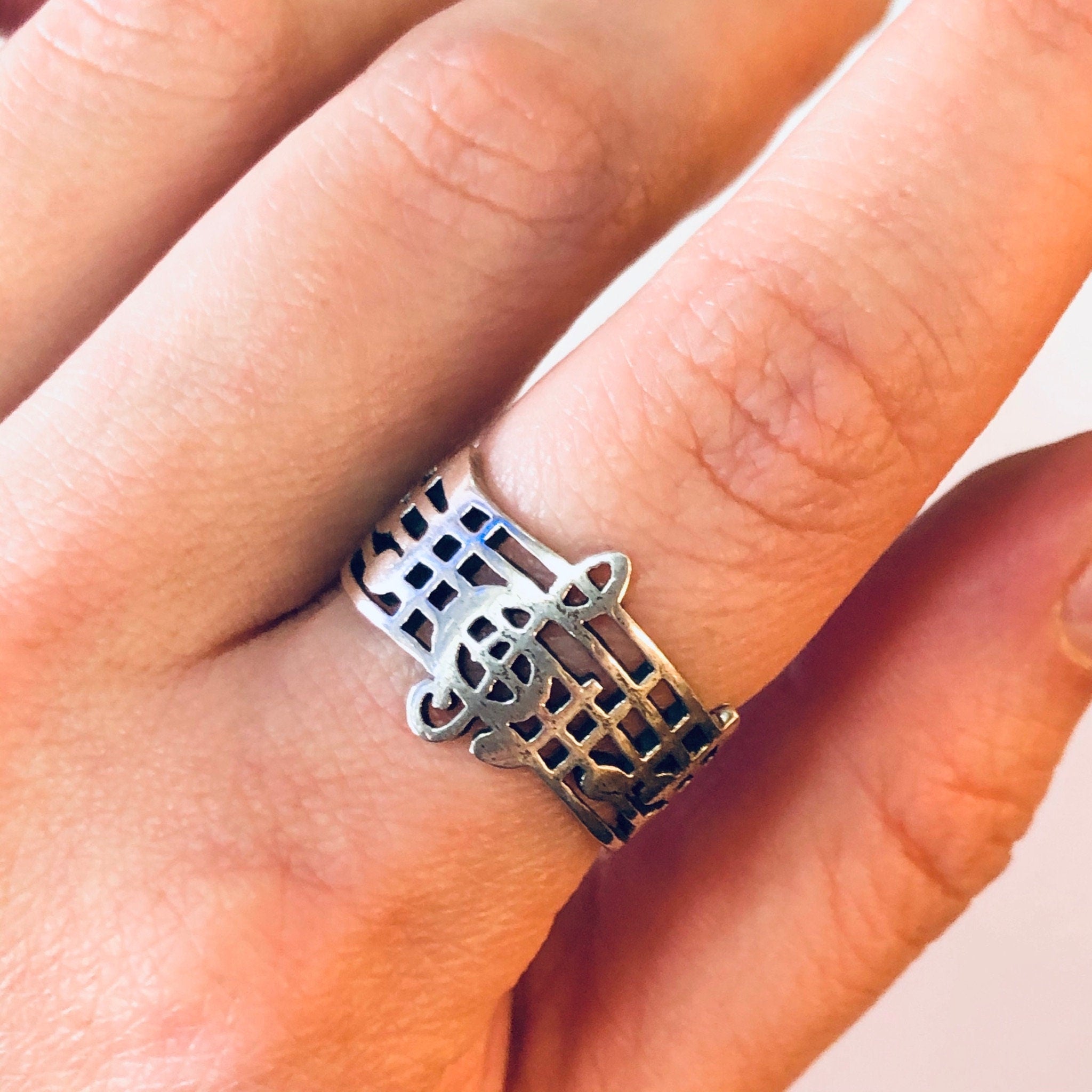 Vintage Ring, Silver Ring, Treble Clef Ring, Musical Note Ring, Musician Ring, Unique Jewelry, Vintage Jewelry, Thick Band Ring, Music Notes