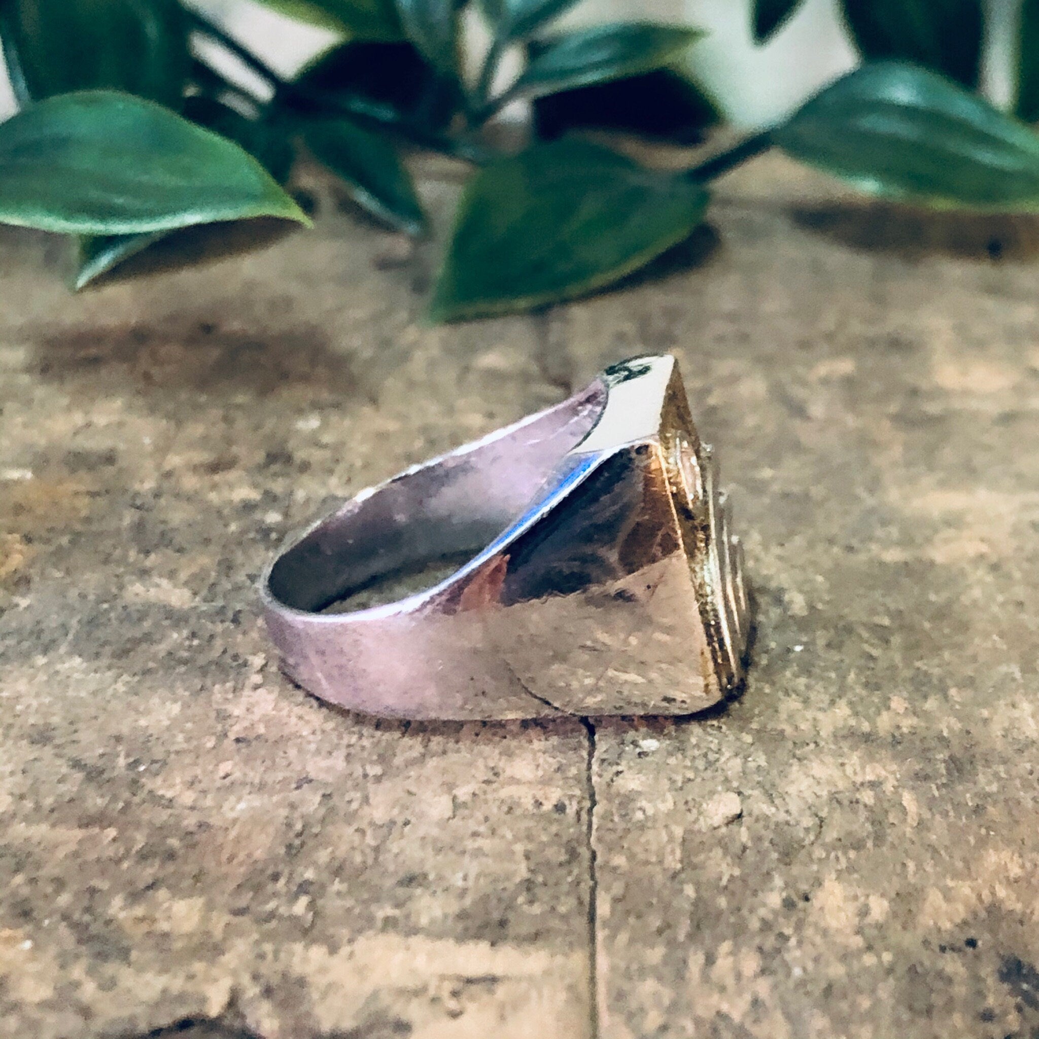 Vintage Ring, Silver Ring, Statement Ring, Unique Jewelry, Vintage Jewelry, Mens Ring, Gold Accent Ring, Textured Silver, Large Ring, 925