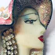 Vintage Brooch, Lady Face Brooch, Vintage Pin, Lady in a Hat, Costume Jewelry, Face Jewelry, Unique Pin, Vintage Jewelry, Pink Brooch, Hat