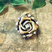 Vintage Ring, Silver Vermeil Ring, Les Bernard Ring, Rhinestone Ring, Flower Ring, Large Cocktail Ring, Silver Ring, Vermeil Ring, Floral