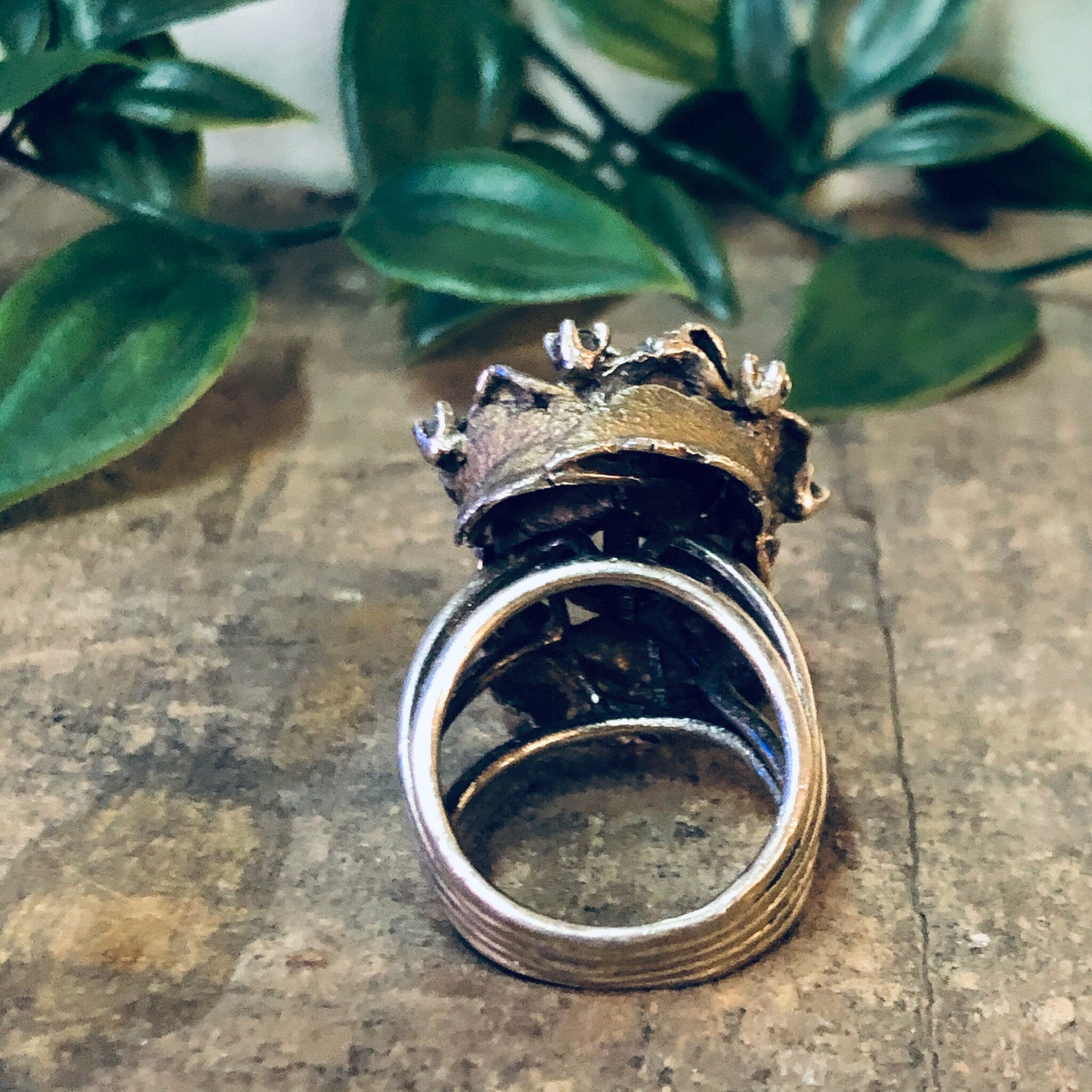 Vintage Ring, Silver Vermeil Ring, Les Bernard Ring, Rhinestone Ring, Flower Ring, Large Cocktail Ring, Silver Ring, Vermeil Ring, Floral