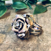 Vintage Ring, Silver Vermeil Ring, Les Bernard Ring, Rhinestone Ring, Flower Ring, Large Cocktail Ring, Silver Ring, Vermeil Ring, Floral