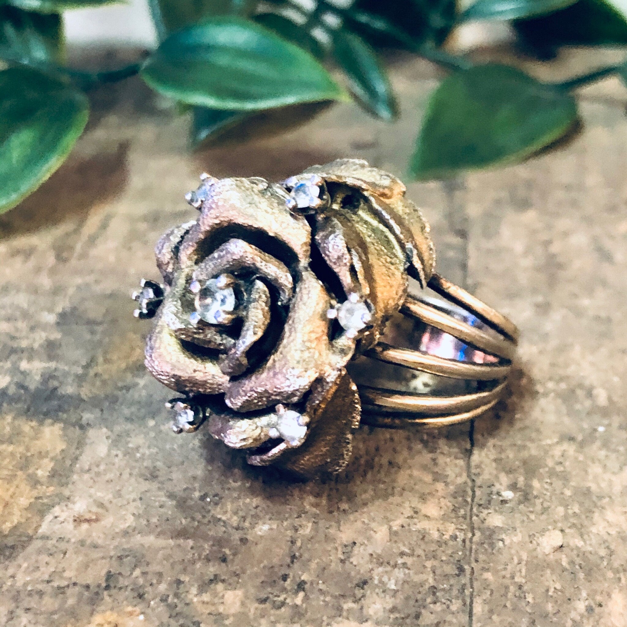 Vintage Ring, Silver Vermeil Ring, Les Bernard Ring, Rhinestone Ring, Flower Ring, Large Cocktail Ring, Silver Ring, Vermeil Ring, Floral