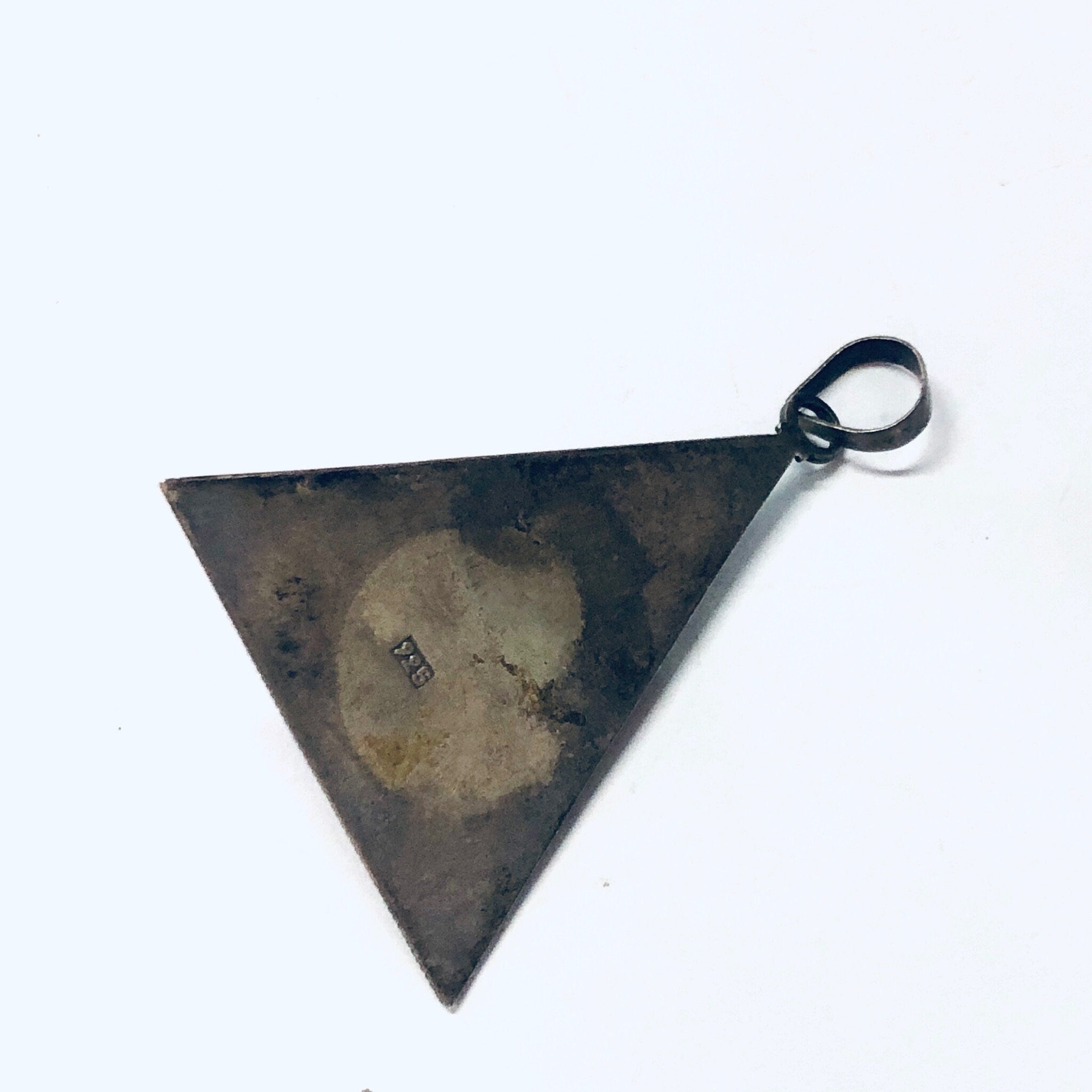 Vintage Pendant, Silver Pendant, Lapis Pendant, Blue Lapis Jewelry, Gold Accents, Triangle Pendant, Silver and Blue, Blue and Gold, Unique