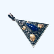 Vintage Pendant, Silver Pendant, Lapis Pendant, Blue Lapis Jewelry, Gold Accents, Triangle Pendant, Silver and Blue, Blue and Gold, Unique
