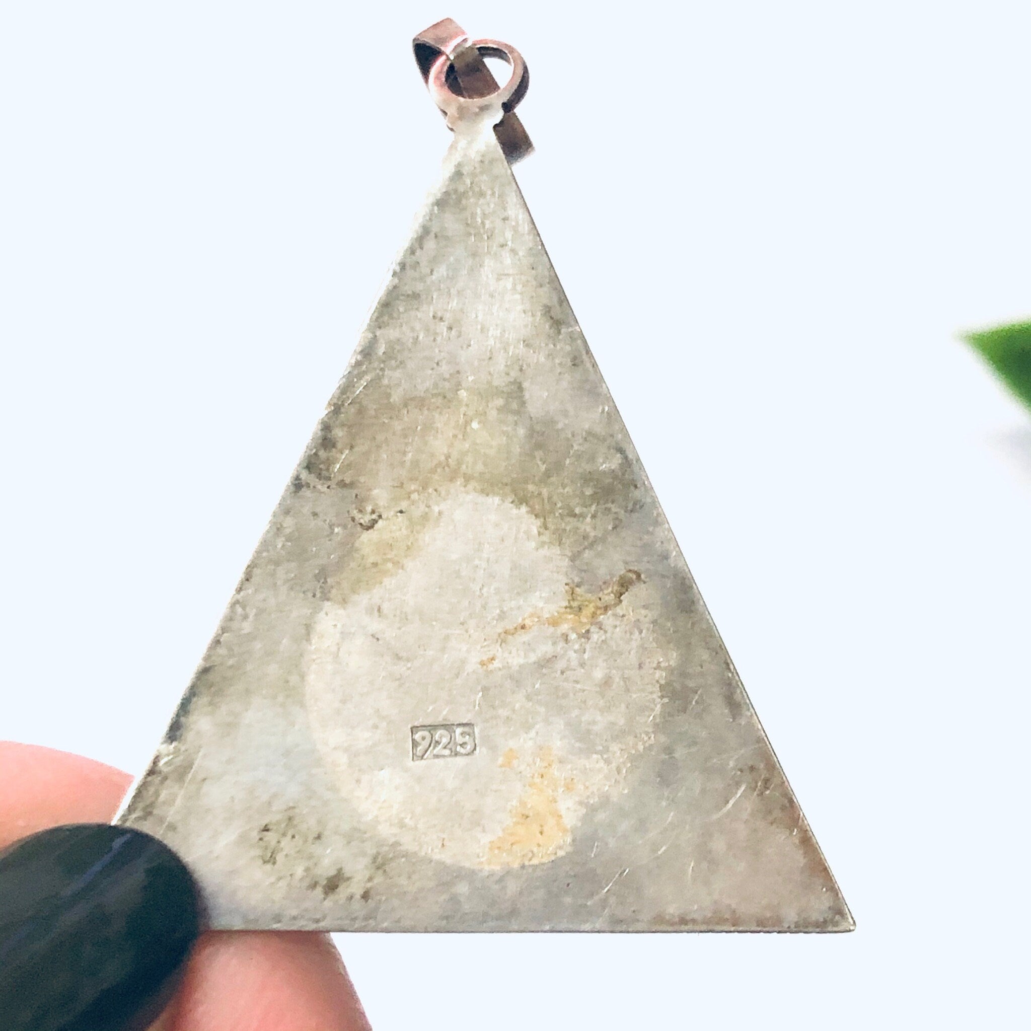 Vintage Pendant, Silver Pendant, Lapis Pendant, Blue Lapis Jewelry, Gold Accents, Triangle Pendant, Silver and Blue, Blue and Gold, Unique