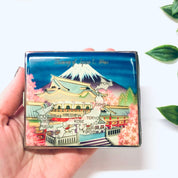 Vintage Case, Cigarette Case, Business Card Case, Souvenir From Japan, Souvenir From Korea, Map Souvenir, Map Case, Mountain Case, Blue Case