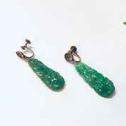 Vintage Earrings, Screw Back Earrings, 14K Gold Earrings, Yellow Gold, Jade Earrings, Jade and Gold, Green Jade Earrings, Unique Jewelry,