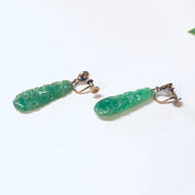 Vintage Earrings, Screw Back Earrings, 14K Gold Earrings, Yellow Gold, Jade Earrings, Jade and Gold, Green Jade Earrings, Unique Jewelry,