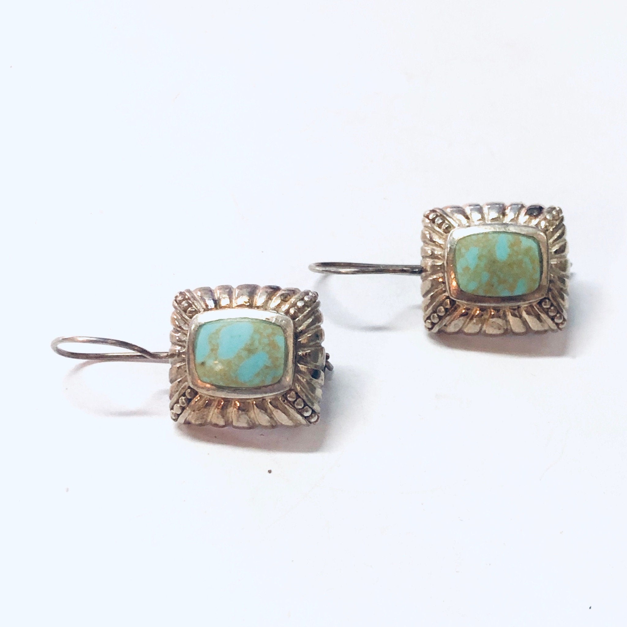 Vintage Earrings, Silver Earrings, Blue Stone, Green Stone, Turquoise Earrings, Dangle Earrings, Pierced Ears, Unique Earrings, Vintage 925