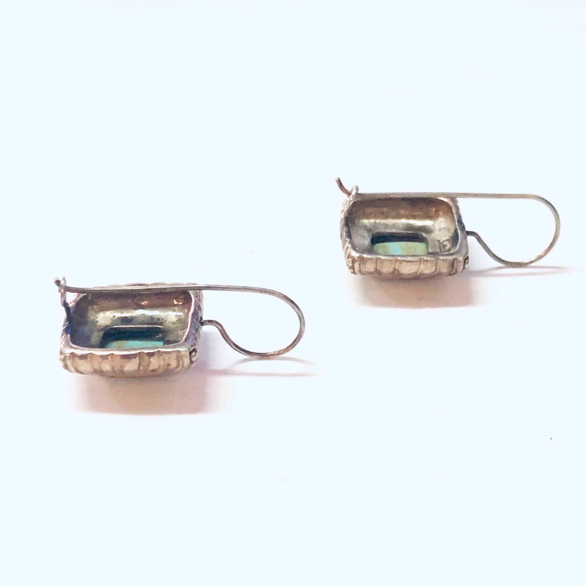 Vintage Earrings, Silver Earrings, Blue Stone, Green Stone, Turquoise Earrings, Dangle Earrings, Pierced Ears, Unique Earrings, Vintage 925