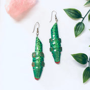 Vintage Earrings, Crocodile Earrings, Unique Jewelry, Animal Jewelry, Green Crocodile, Vintage Jewelry, Dangle Earrings, Pierced Ears, Green