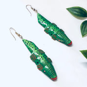 Vintage Earrings, Crocodile Earrings, Unique Jewelry, Animal Jewelry, Green Crocodile, Vintage Jewelry, Dangle Earrings, Pierced Ears, Green
