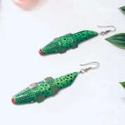 Vintage Earrings, Crocodile Earrings, Unique Jewelry, Animal Jewelry, Green Crocodile, Vintage Jewelry, Dangle Earrings, Pierced Ears, Green