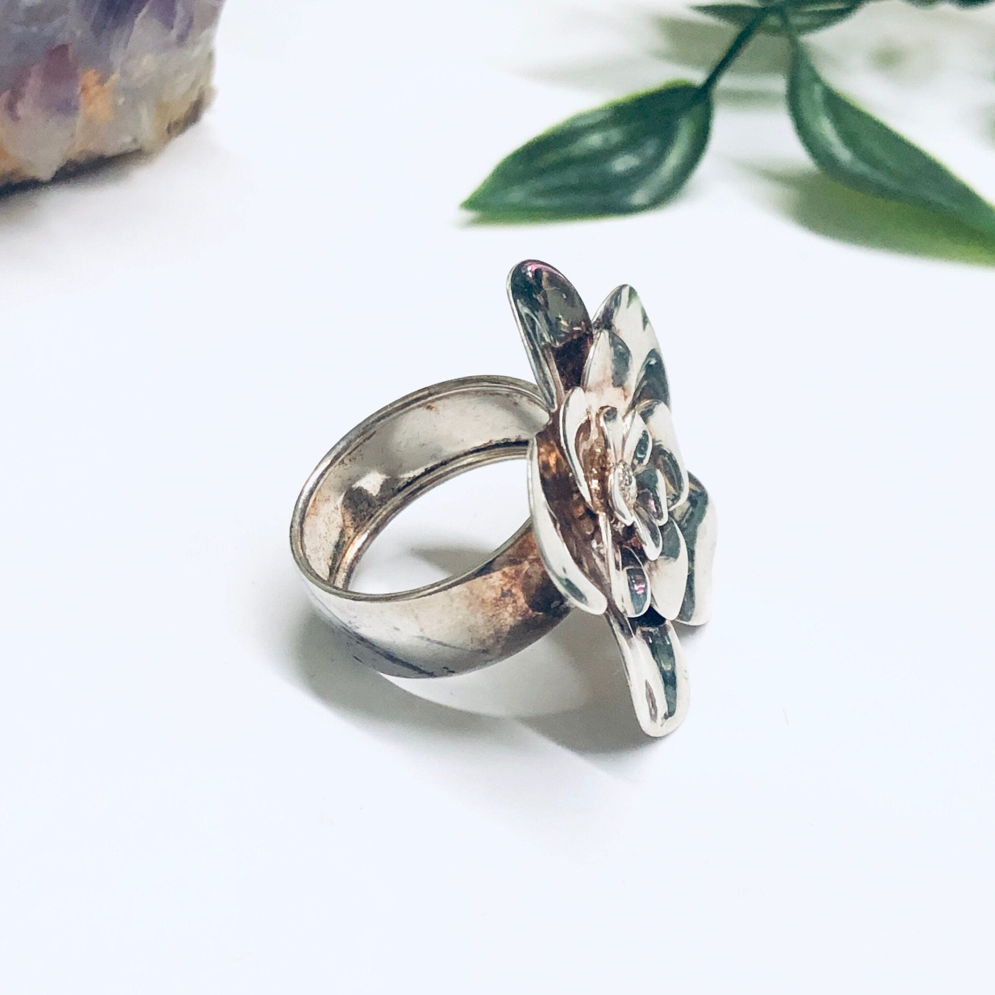 Vintage Paola Valentino Ring, Large Flower Ring, Silver Flower Jewelry, Vintage Silver Ring, Floral Jewelry