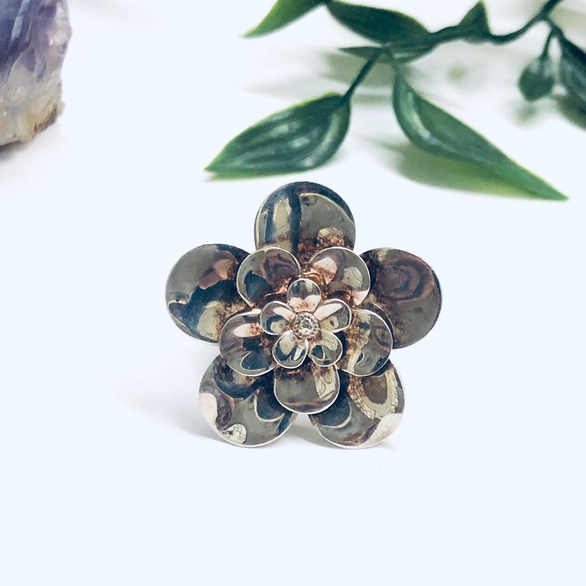 Vintage Paola Valentino Ring, Large Flower Ring, Silver Flower Jewelry, Vintage Silver Ring, Floral Jewelry