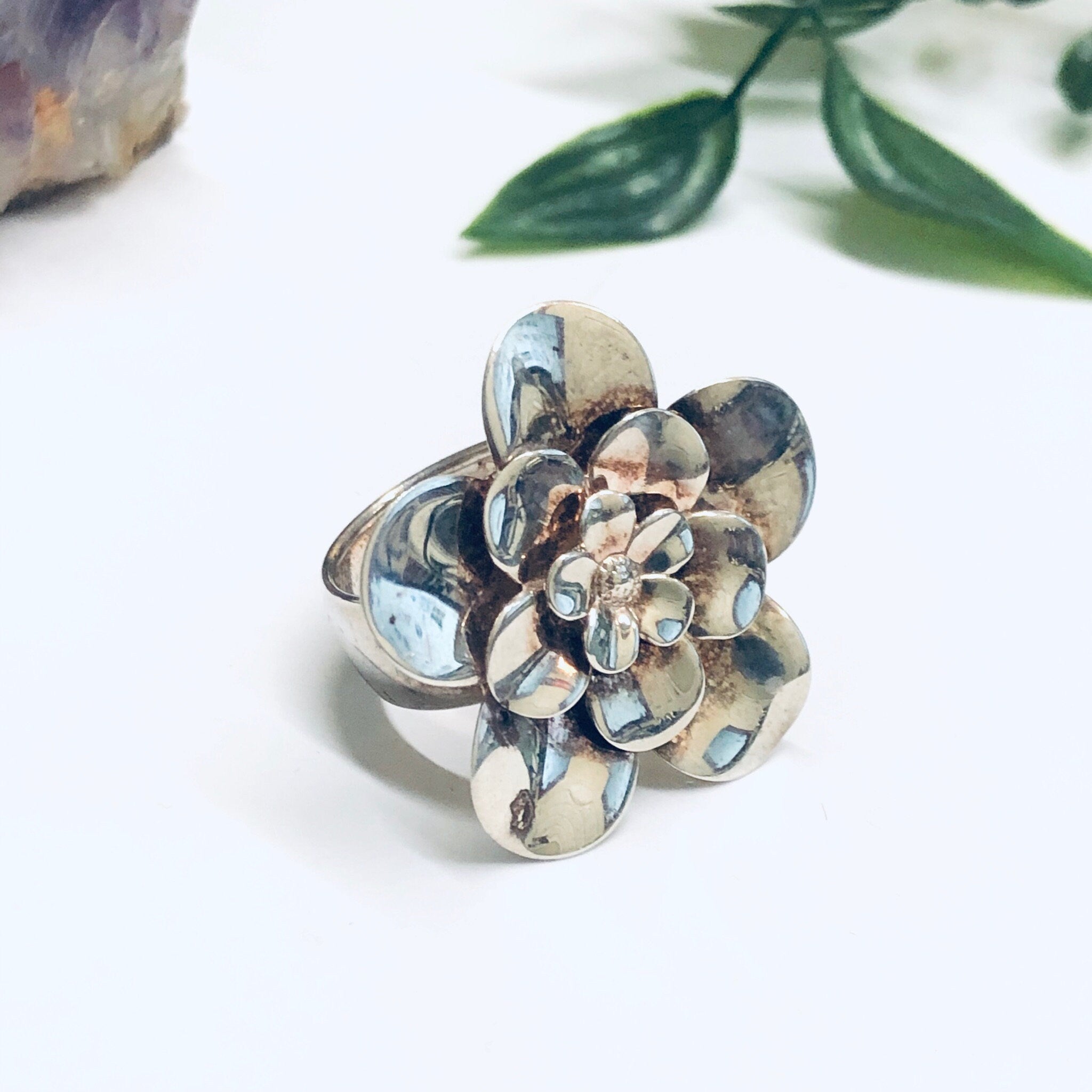 Vintage Paola Valentino Ring, Large Flower Ring, Silver Flower Jewelry, Vintage Silver Ring, Floral Jewelry