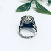 Silver Pearl Ring, Large Pearl Jewelry, Thailand Ring, Vintage Silver Ring, Swirl Design Jewelry, US Size 7 Ring