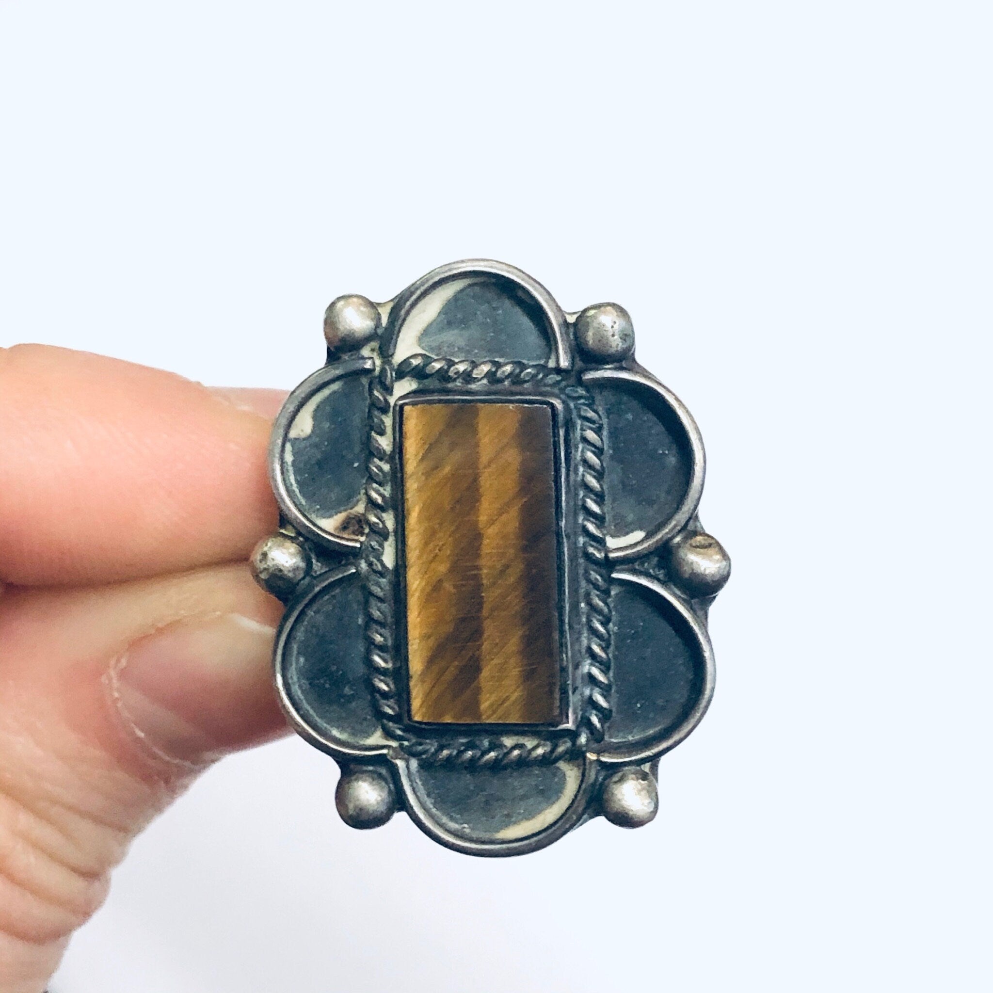 Vintage Tigers Eye Ring, Silver and Tigers Eye Ring, Tigers Eye Jewelry, Gemini Birthstone, Large Statement Ring