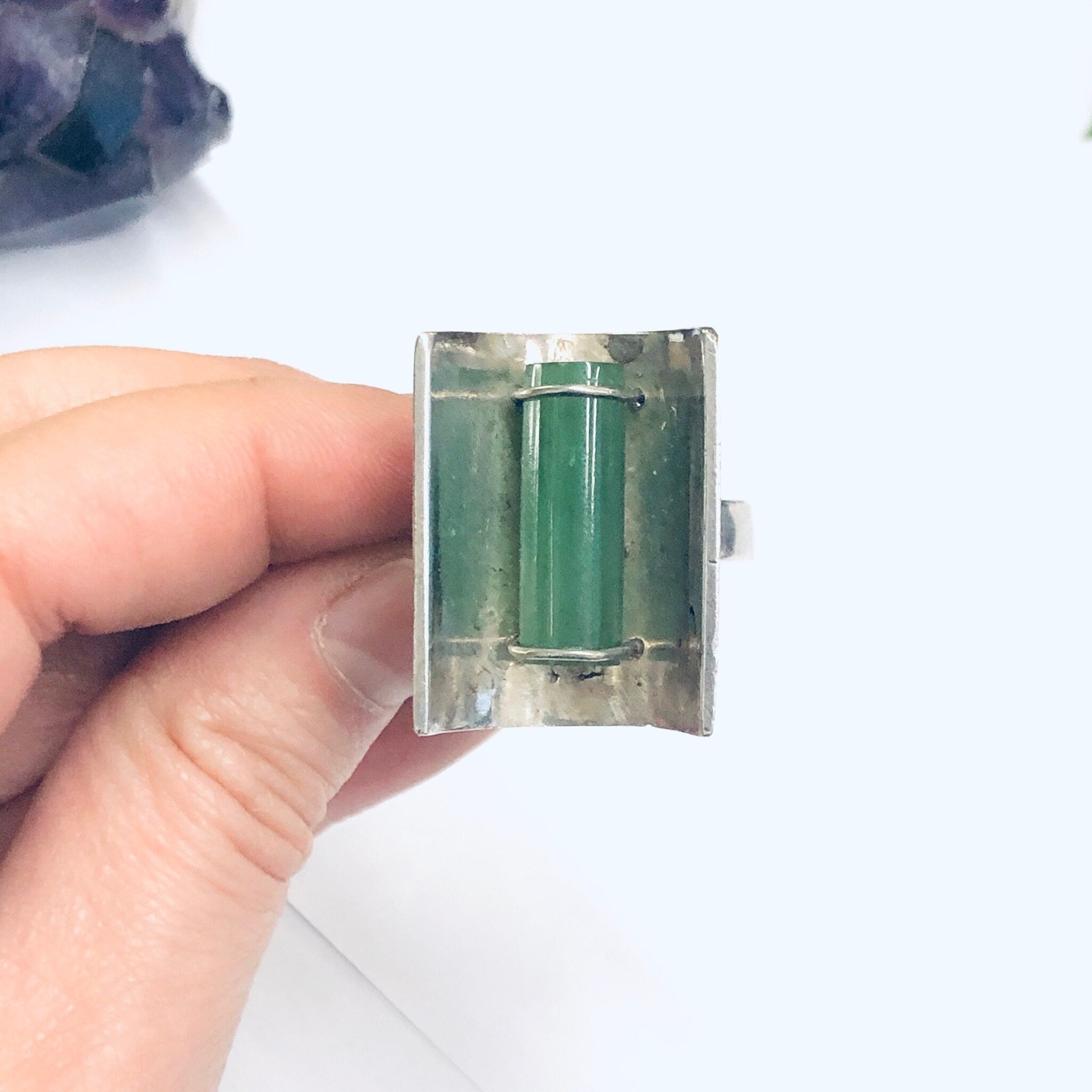 Vintage Adventurine Ring, Silver and Green Ring, Abstract Silver Ring, Unique Jewelry, Adventurine Jewelry
