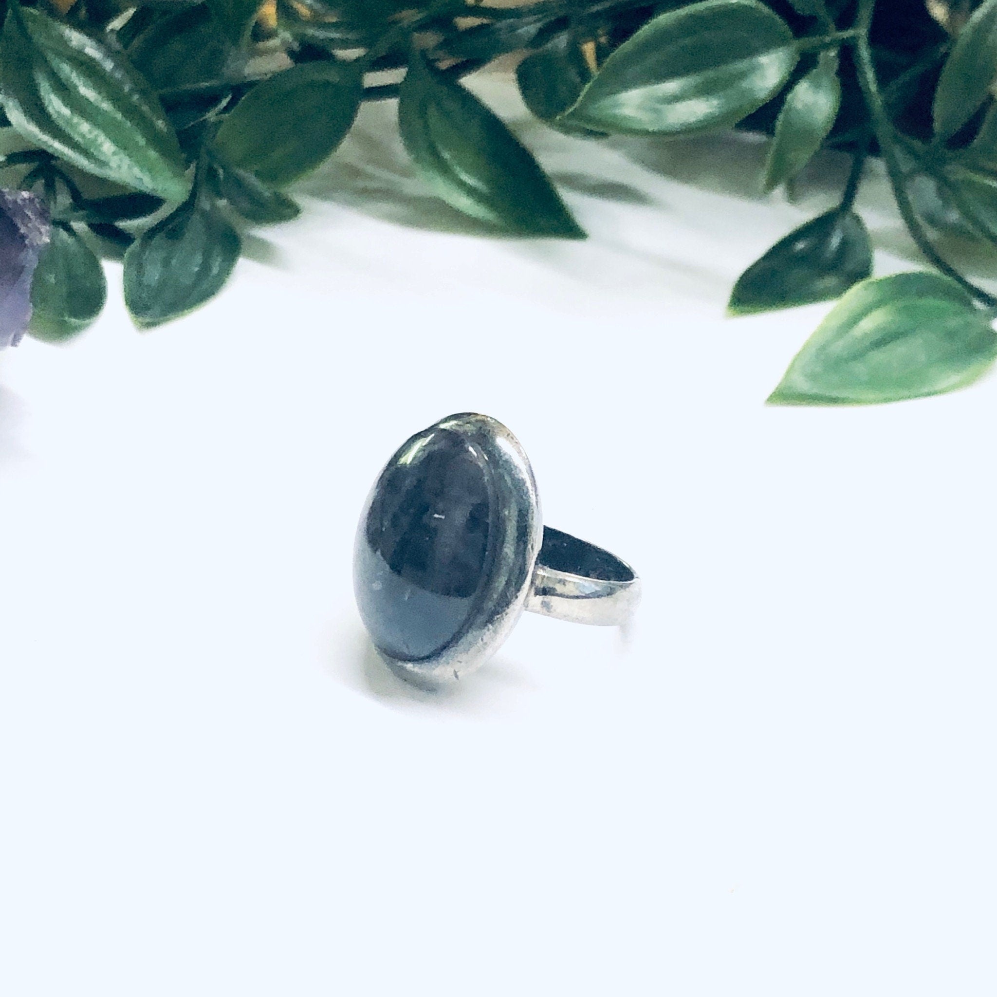 Vintage Silver Ring with Smokey Purple Gemstone, Large Statement Ring, Silver and Purple Ring, Unique Jewelry, Dark Purple Ring