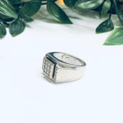 Vintage Silver and 10K Gold Ring, Cubic Zirconia Ring, Mens Ring, Large CZ Ring, 10K Gold Accent