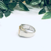 Vintage Silver and 10K Gold Ring, Cubic Zirconia Ring, Mens Ring, Large CZ Ring, 10K Gold Accent