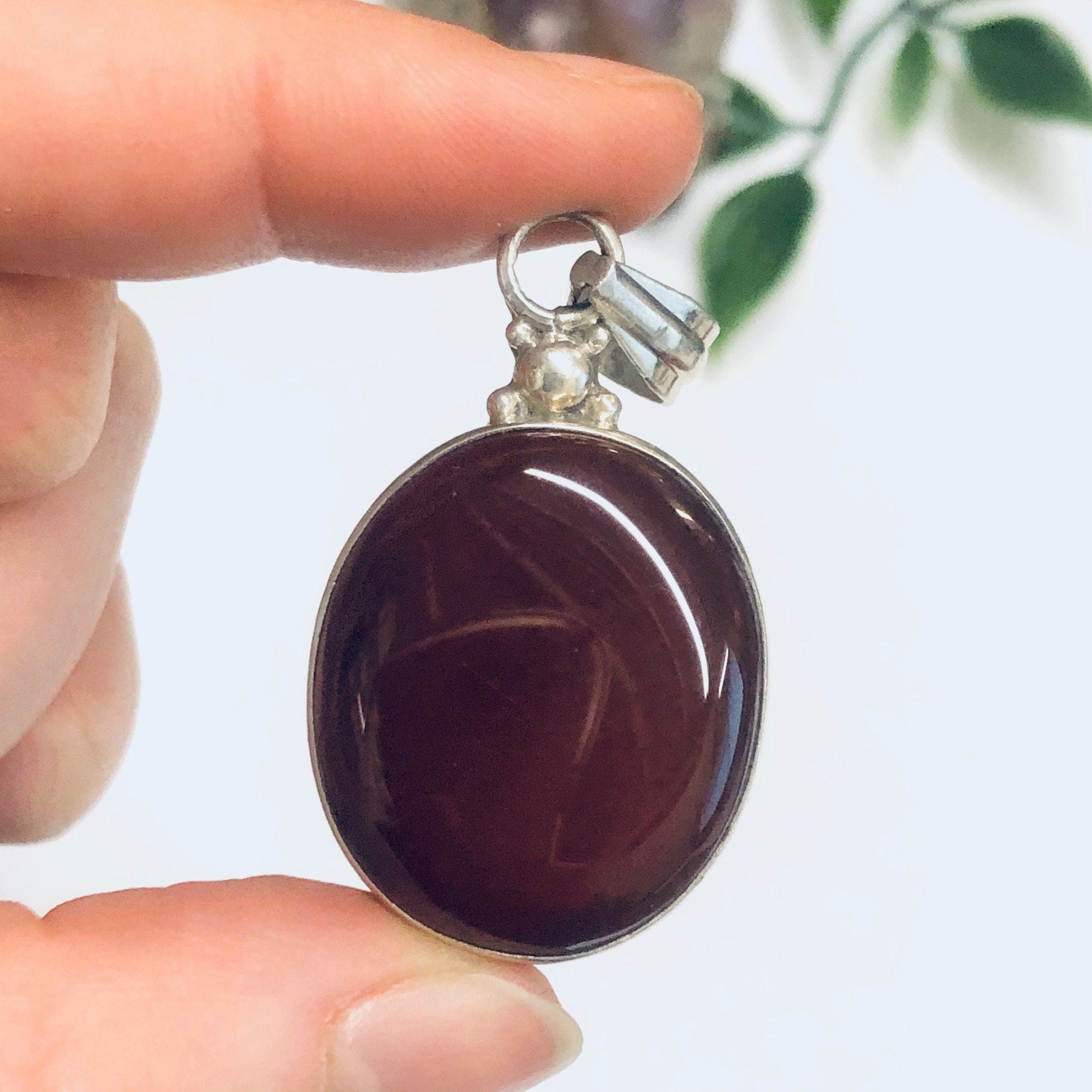 Silver Carnelian Pendant, Dark Red Pendant, Silver and Red Jewelry, Vintage Necklace Pendant