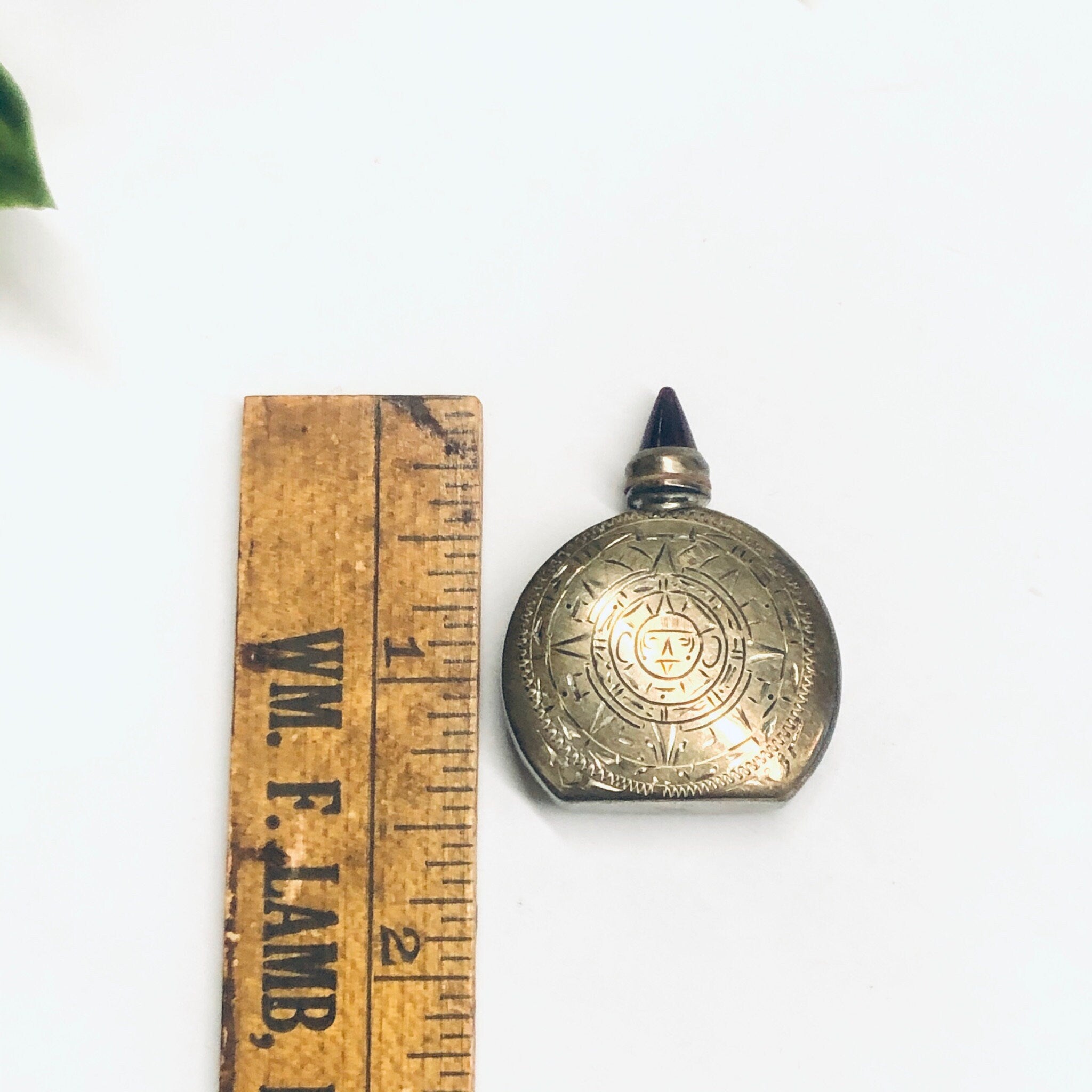 Small Vintage Silver Perfume Bottle, Perfume Bottle with Screw Top and Spoon, Etched Silver Sun Bottle, Essential Oil Bottle