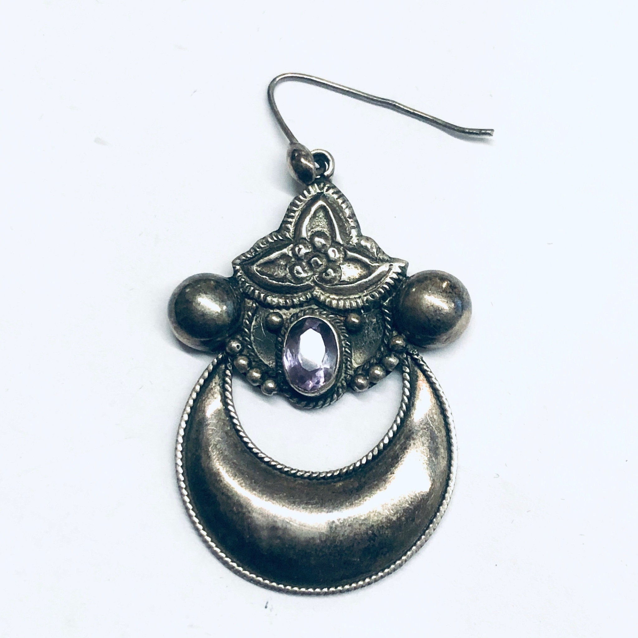 Vintage Silver Dangle Earrings with Amethyst Stones, Statement Earrings, Long Earrings, Light Purple Gemstone