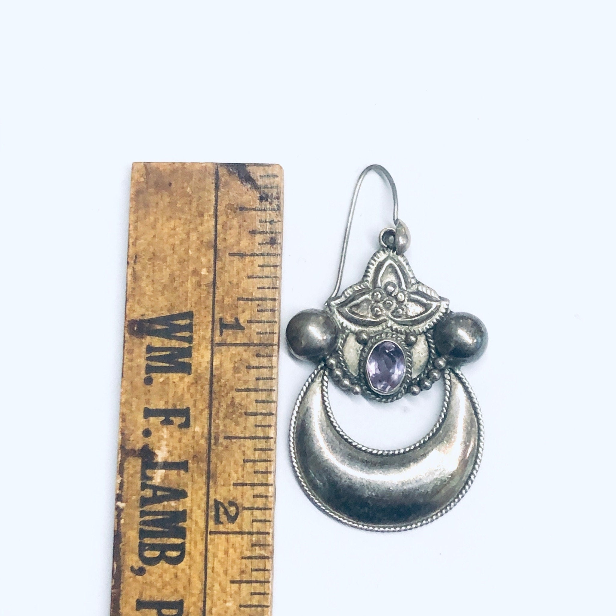 Vintage Silver Dangle Earrings with Amethyst Stones, Statement Earrings, Long Earrings, Light Purple Gemstone